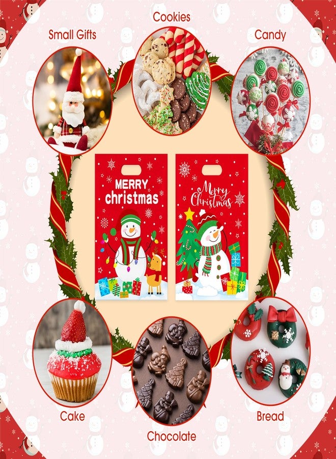 PERFQU 50 Pcs Christmas Gift Bags with Handles - Merry Christmas Goodie Bags, Cute Snowman Plastic Treat Candy Goody Cookie Snack Favor Tote Bag for Winter Xmas Holiday Christma Party Favors Supplies - Image 5